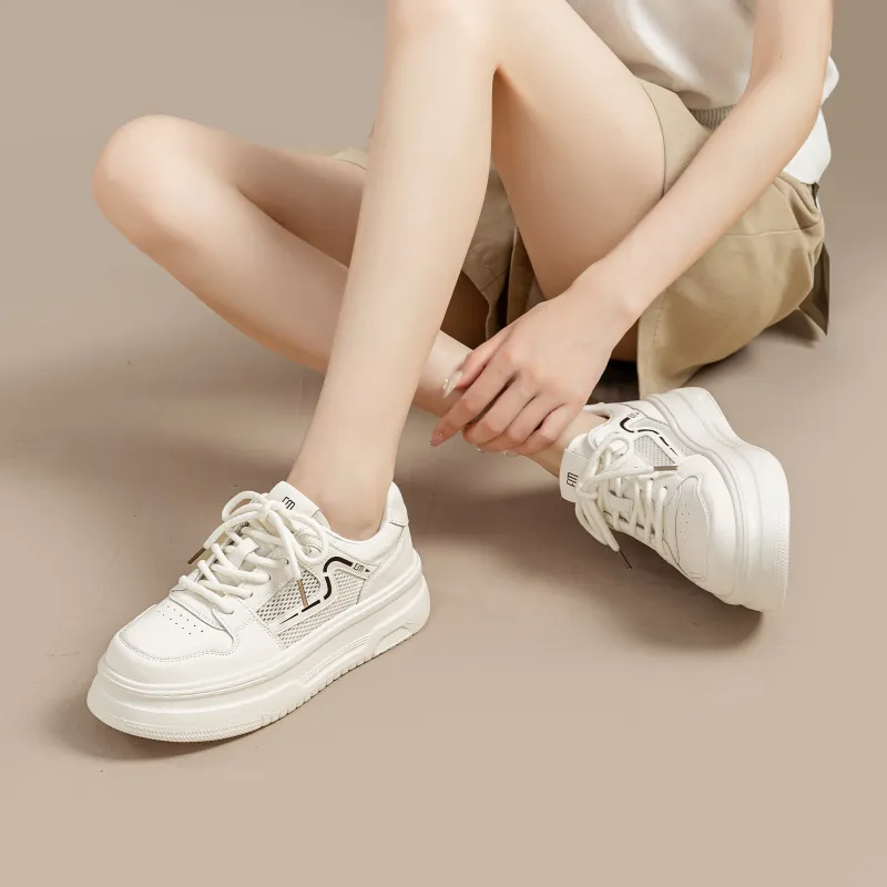 EXULL Q Slip Resistant, Lightweight, Breathable, Height Increasing Low Top Skateboard Shoes Women's White Black-5