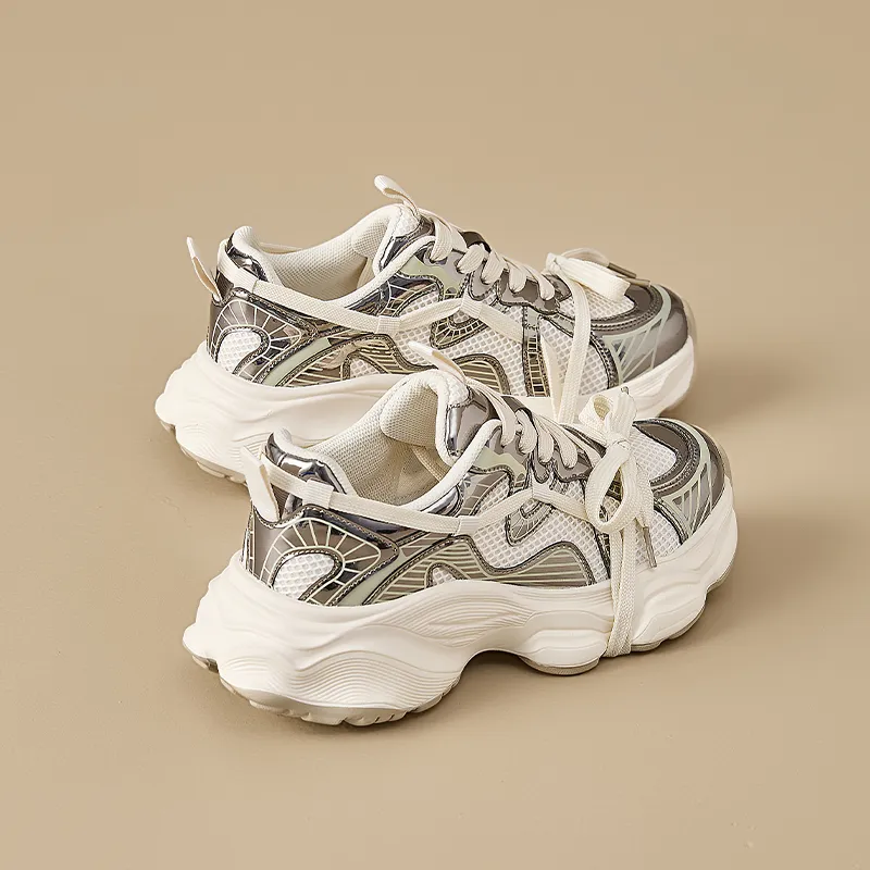 EXULL Q Breathable Lightweight Height Increasing Low Top Chunky Sneakers Women's-3