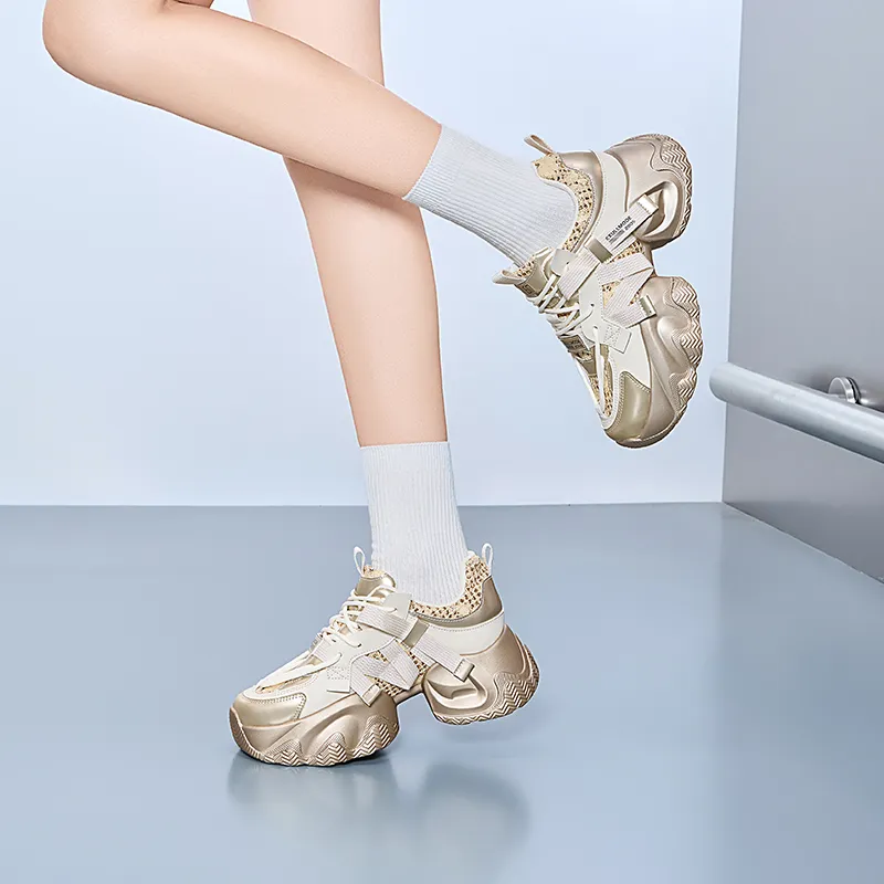 EXULL Q Breathable Lightweight Height Increasing Low Top Chunky Sneakers Women's-5