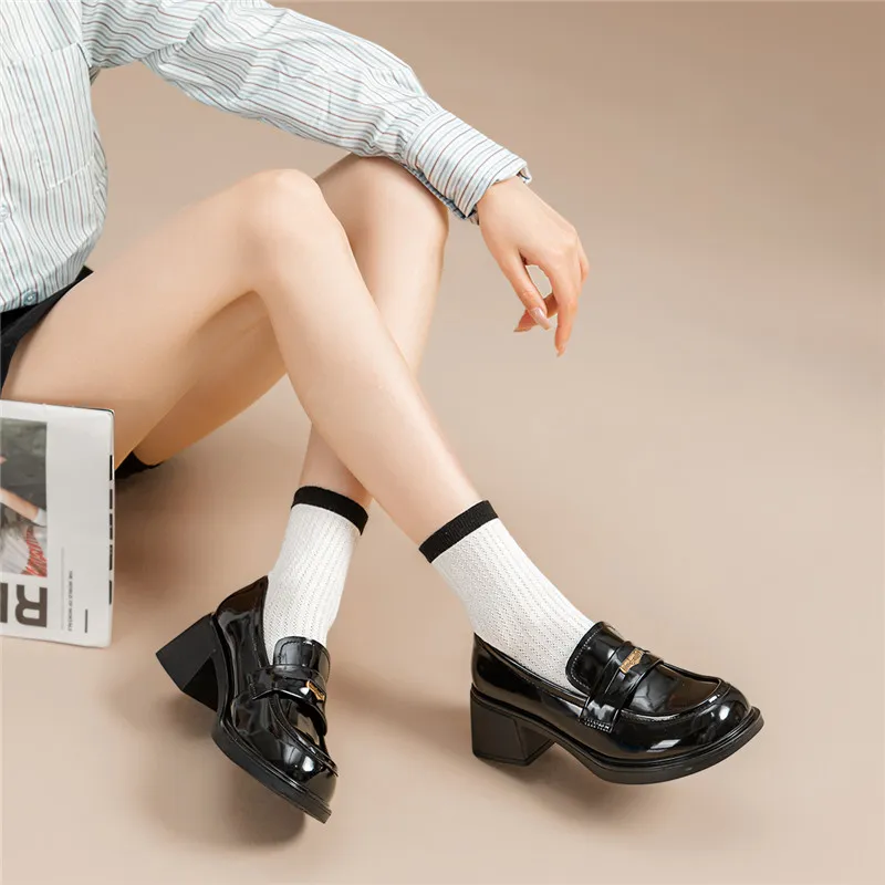 EXULL Q Loafers 5.5CM Women's Black-6
