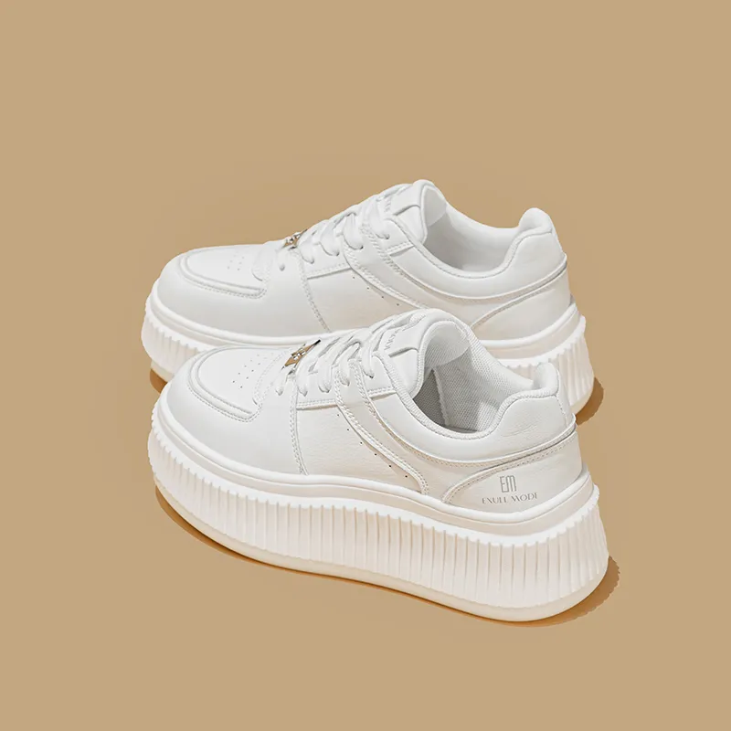 EXULL Q Coverage Impact Resistance Height Increasing Low Top Skateboard Shoes Women's White-4