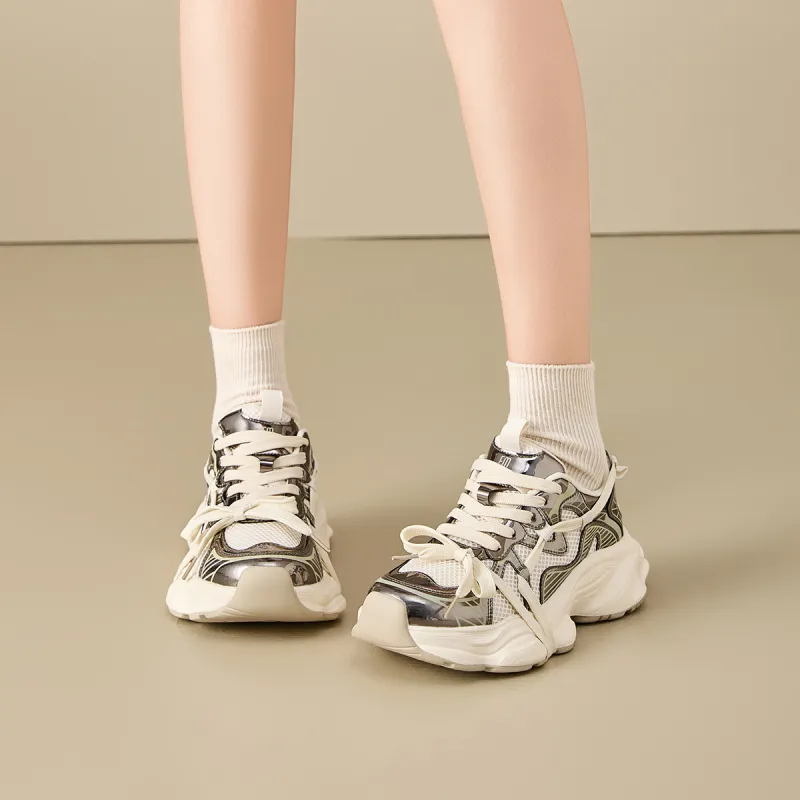 EXULL Q Breathable Lightweight Height Increasing Low Top Chunky Sneakers Women's-5