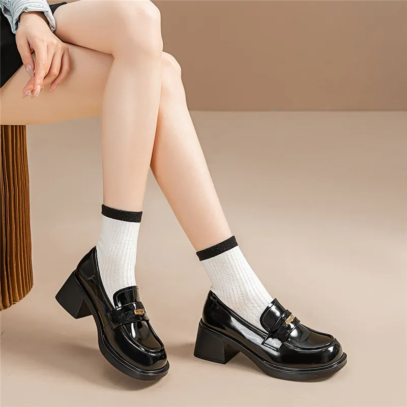 EXULL Q Loafers 5.5CM Women's Black-5