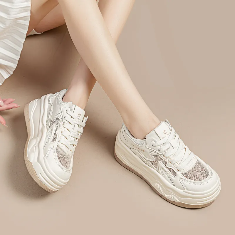 EXULL Q Slip Resistant, Lightweight, Breathable, Height Increasing Low Top Skateboard Shoes Women's Beige Khaki-5