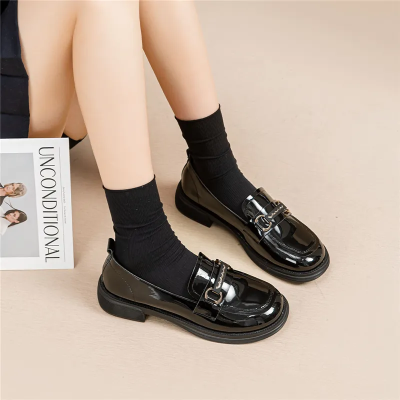 EXULL Q Loafers 3CM Women's Bright Black-5