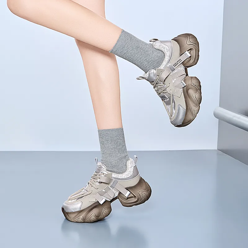 EXULL Q Breathable Lightweight Height Increasing Low Top Chunky Sneakers Women's-13