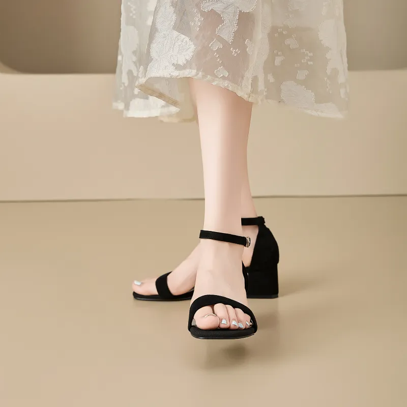 EXULL Q One Strap Sandals 5CM Women's Black-4