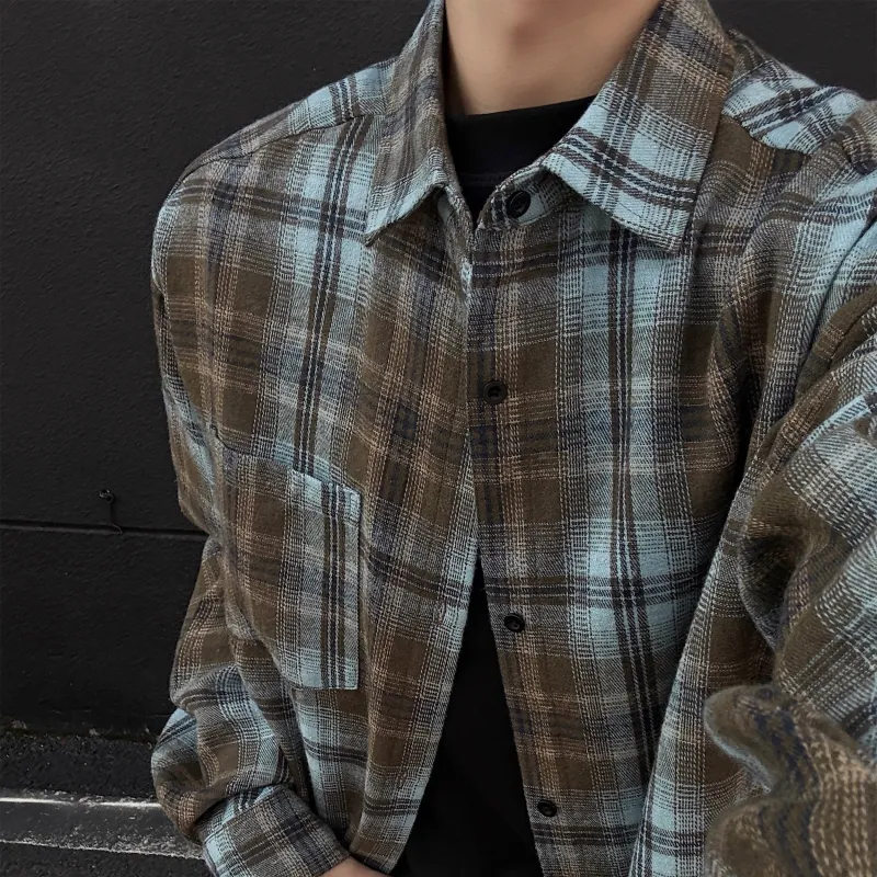 Magmode Shirt Unisex Blue Brown Plaid-7