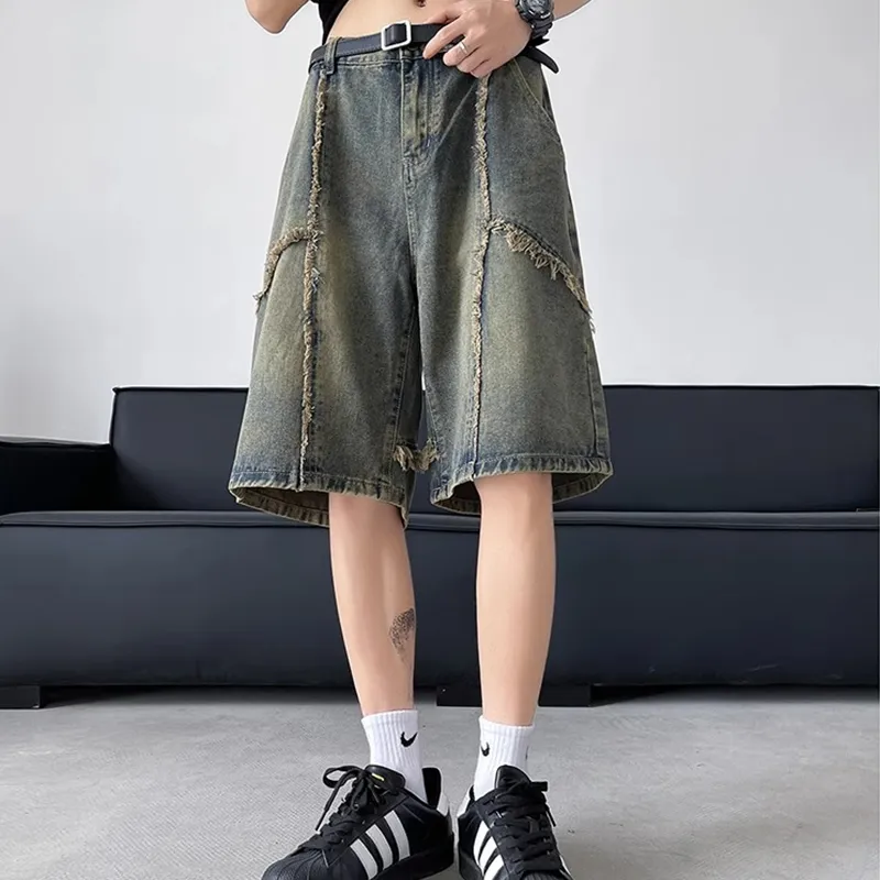Lulifama Trendy Denim Shorts Unisex Vintage Blue Tone-11