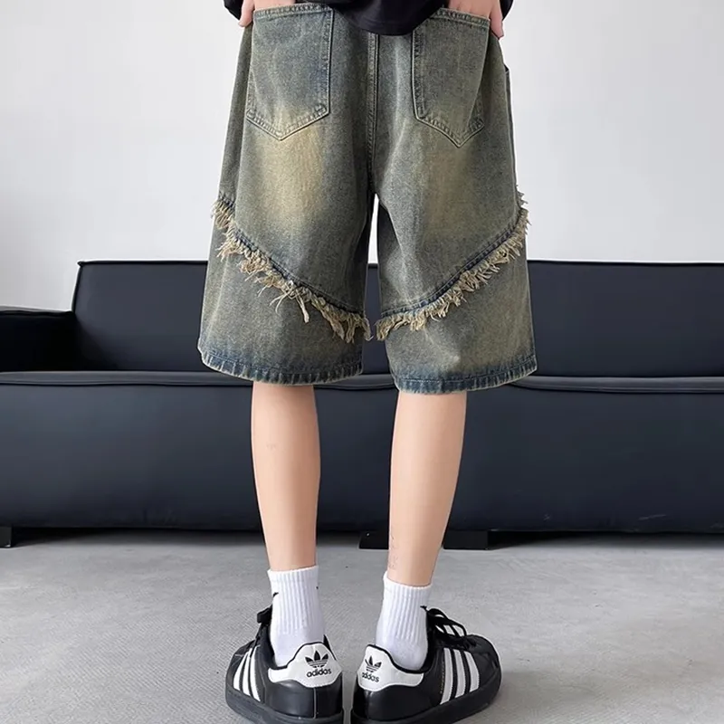 Lulifama Trendy Denim Shorts Unisex Vintage Blue Tone-8