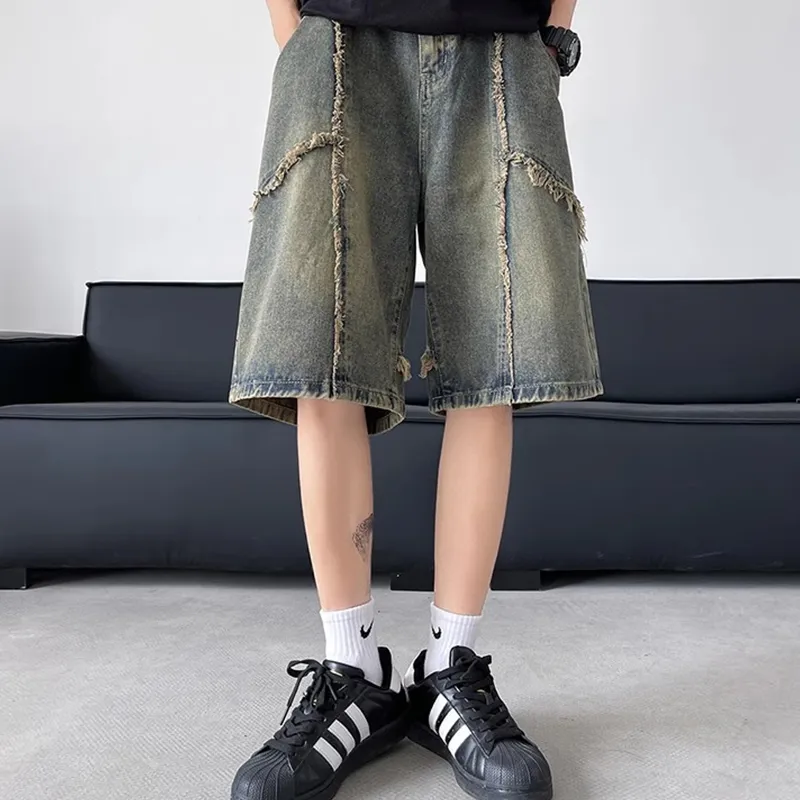 Lulifama Trendy Denim Shorts Unisex Vintage Blue Tone-6