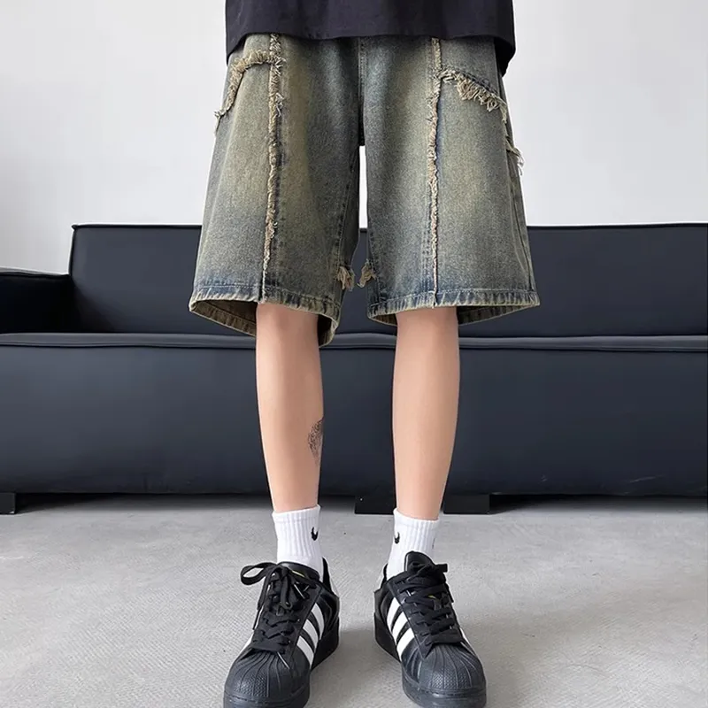 Lulifama Trendy Denim Shorts Unisex Vintage Blue Tone-9