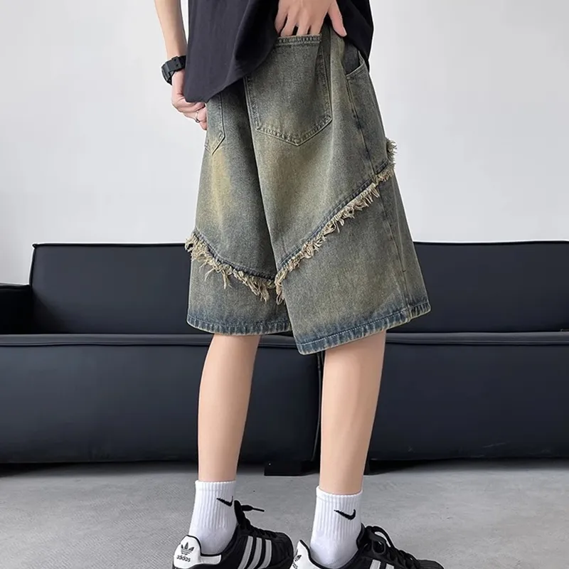 Lulifama Trendy Denim Shorts Unisex Vintage Blue Tone-10