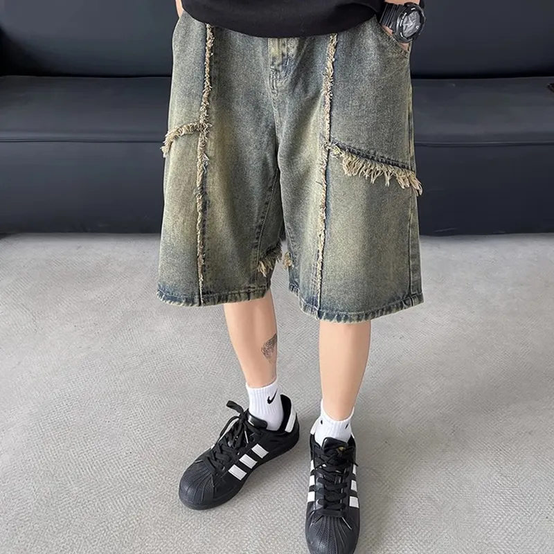 Lulifama Trendy Denim Shorts Unisex Vintage Blue Tone-7