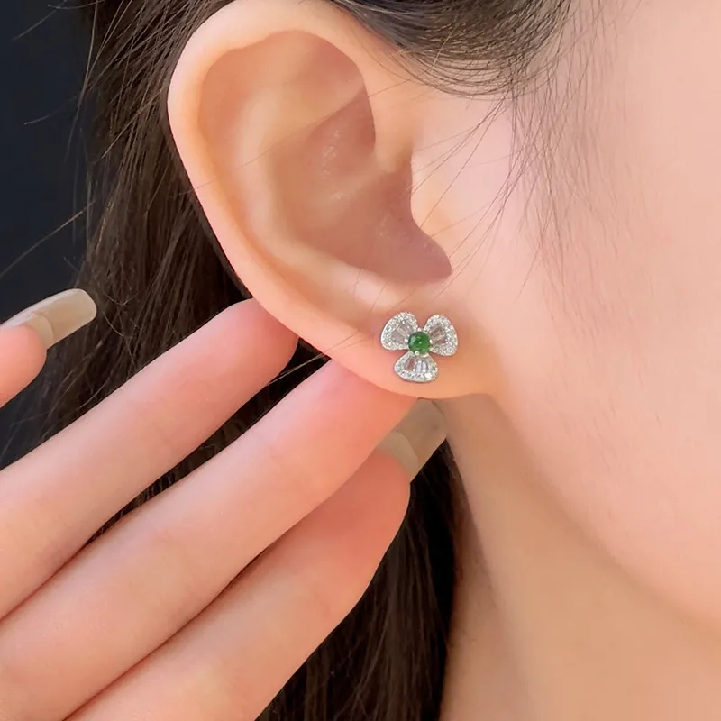 Shang Qianyi Glutinous Jade Stud Earrings Women's-5
