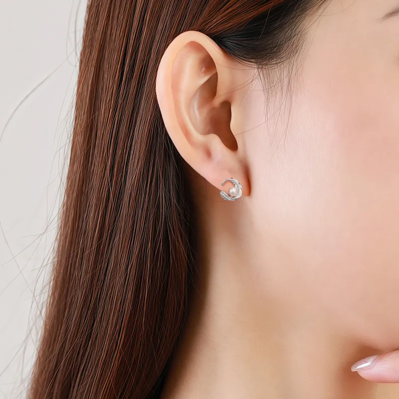 Shang Qianyi Pearl Stud Earrings Women's-5