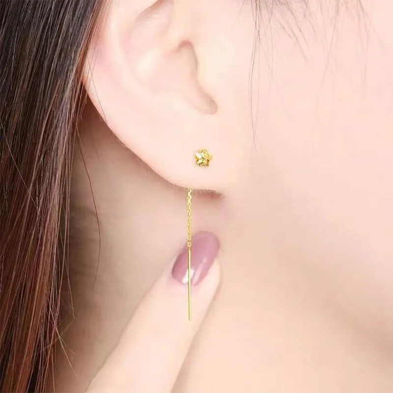 Shang Qianyi 18K Gold Drop Earrings Women's-3