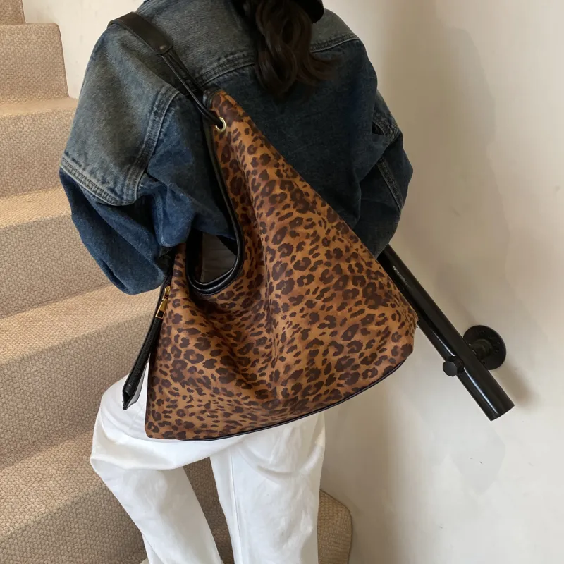 REDOO PU Tote Bag Shoulder Bag Regular Women's Leopard Print Coffee/Leopard Print Black-5