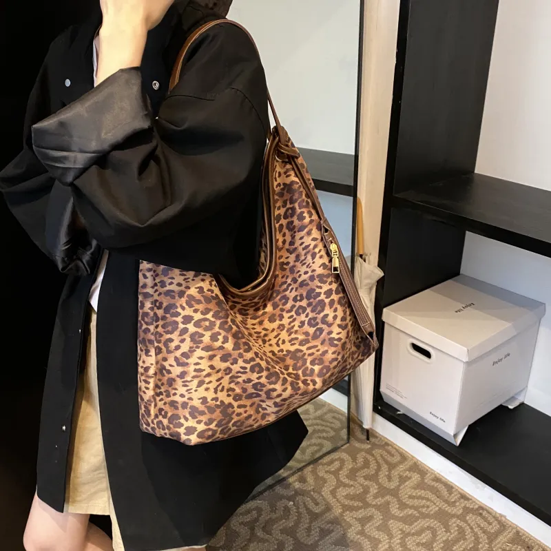 REDOO PU Tote Bag Shoulder Bag Regular Women's Leopard Print Coffee/Leopard Print Black-11