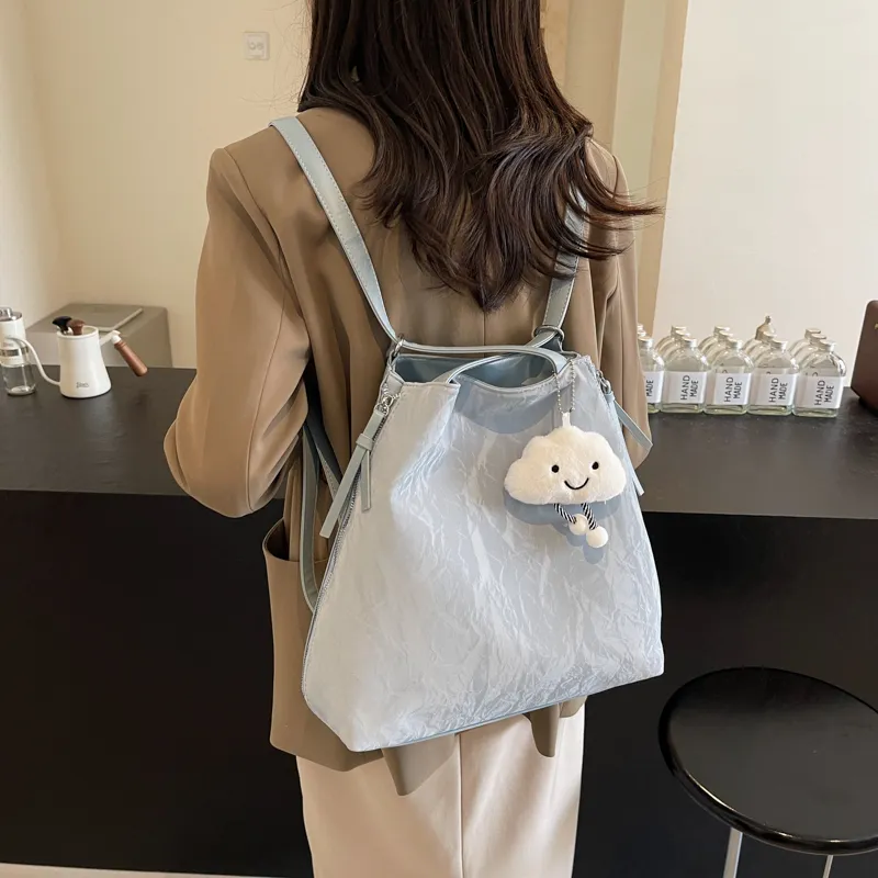 REDOO PU Portable Double Shoulder Backpack Regular Women's Silver/Ecru/Blue/Green/Black-10