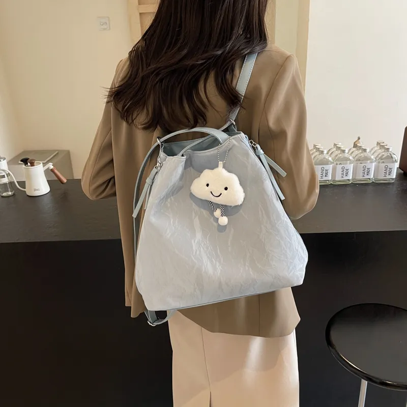 REDOO PU Portable Double Shoulder Backpack Regular Women's Silver/Ecru/Blue/Green/Black-9