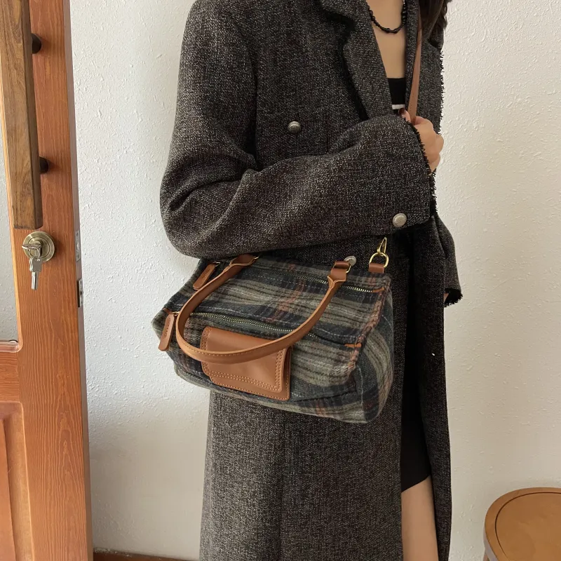 REDOO Woolen Crossbody Bag, Handbag Regular Women's Black/Coffee/Brown-16