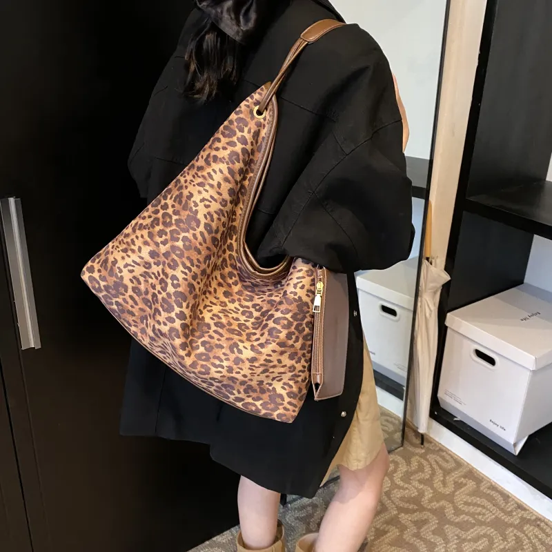 REDOO PU Tote Bag Shoulder Bag Regular Women's Leopard Print Coffee/Leopard Print Black-9