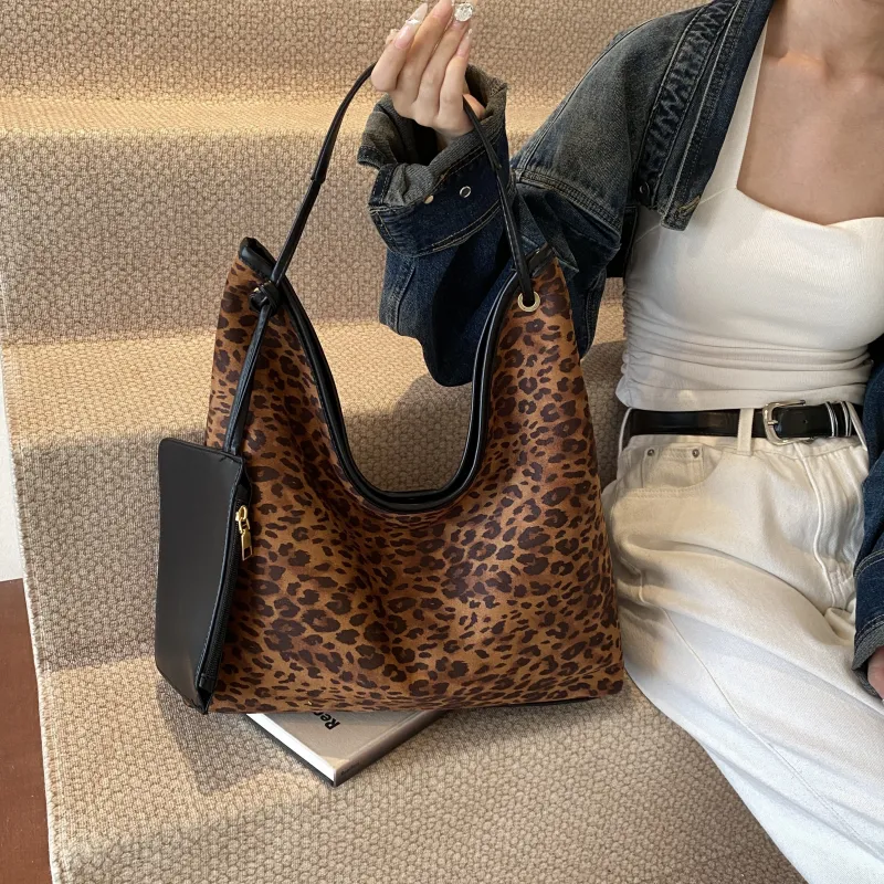 REDOO PU Tote Bag Shoulder Bag Regular Women's Leopard Print Coffee/Leopard Print Black-6