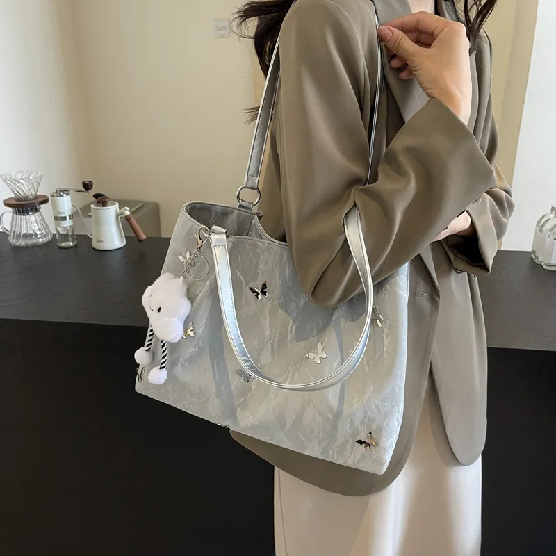 REDOO PU Tote Bag, Shopping Bag, Handbag, Shoulder Bag Women's Ecru/Silver/Blue/Black-7