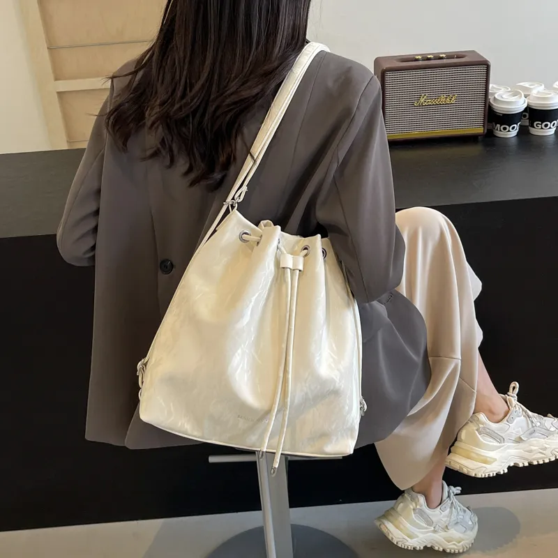 REDOO PU Double Shoulder Portable Crossbody Bag, Shoulder Bag Women's Ecru/Silver/Black-2