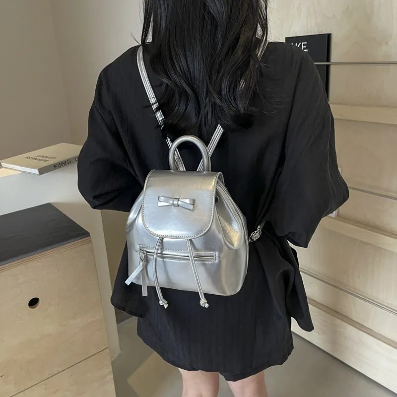 REDOO PU Backpack Women's White/Silver/Red/Black-4