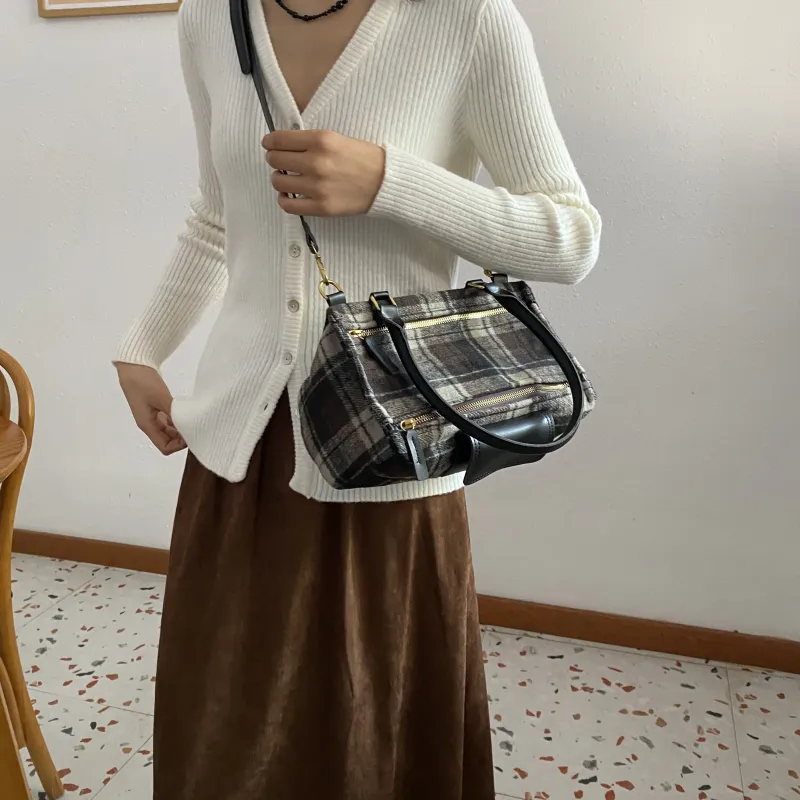 REDOO Woolen Crossbody Bag, Handbag Regular Women's Black/Coffee/Brown-1