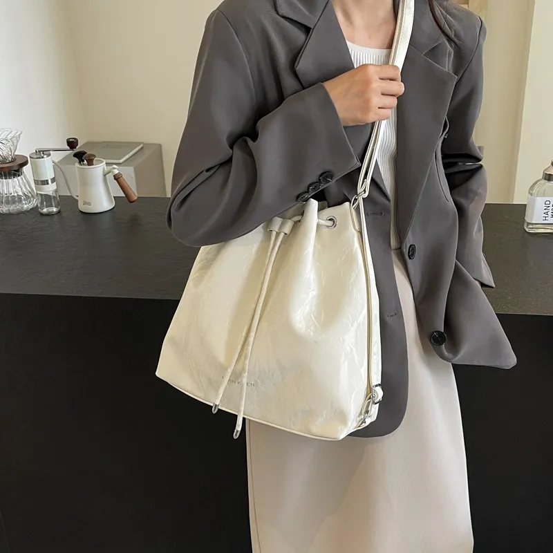REDOO PU Double Shoulder Portable Crossbody Bag, Shoulder Bag Women's Ecru/Silver/Black-3
