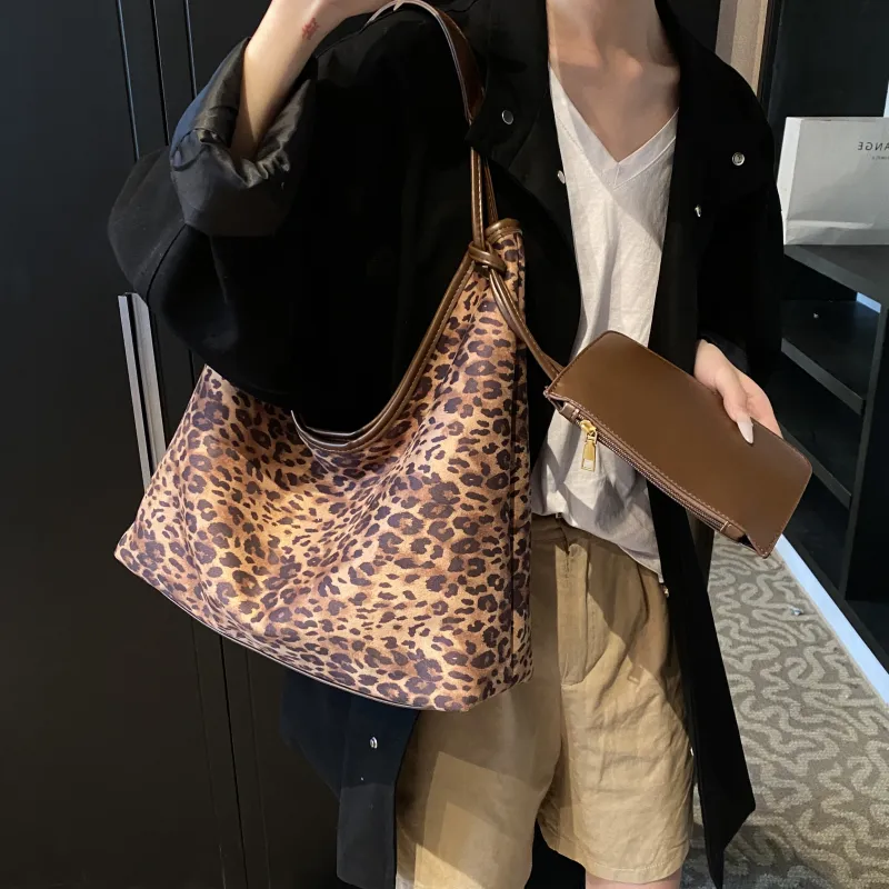 REDOO PU Tote Bag Shoulder Bag Regular Women's Leopard Print Coffee/Leopard Print Black-10