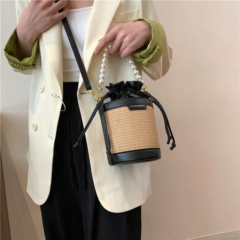 REDOO Woven Handbag Shoulder Bag Crossbody Bag Women's White/Black/Brown-8