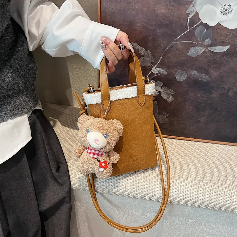 REDOO Suede Handbag Regular Women's Brown/Coffee/Black/Leopard Print-3