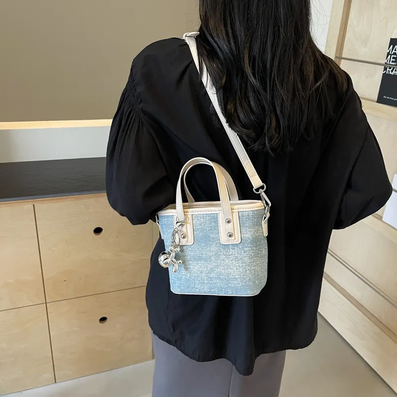REDOO Denim Shoulder Bag, Crossbody Bag, Handbag Regular Women's Blue/Ecru/Silver/Pink-7