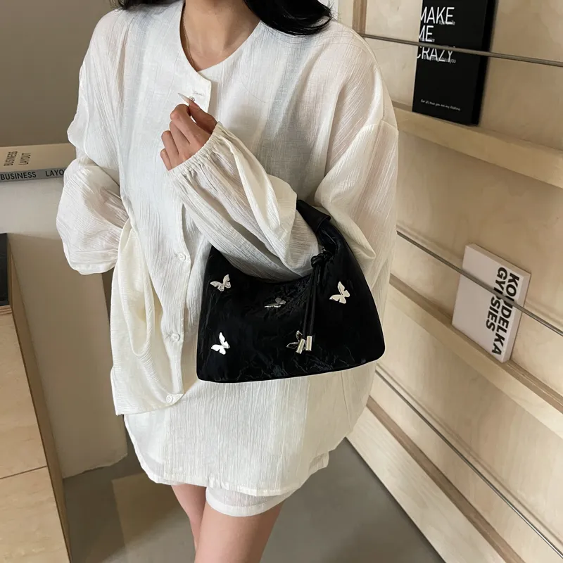 REDOO PU One Shoulder Handbag Women's Black/Ecru/Silver/Blue-5
