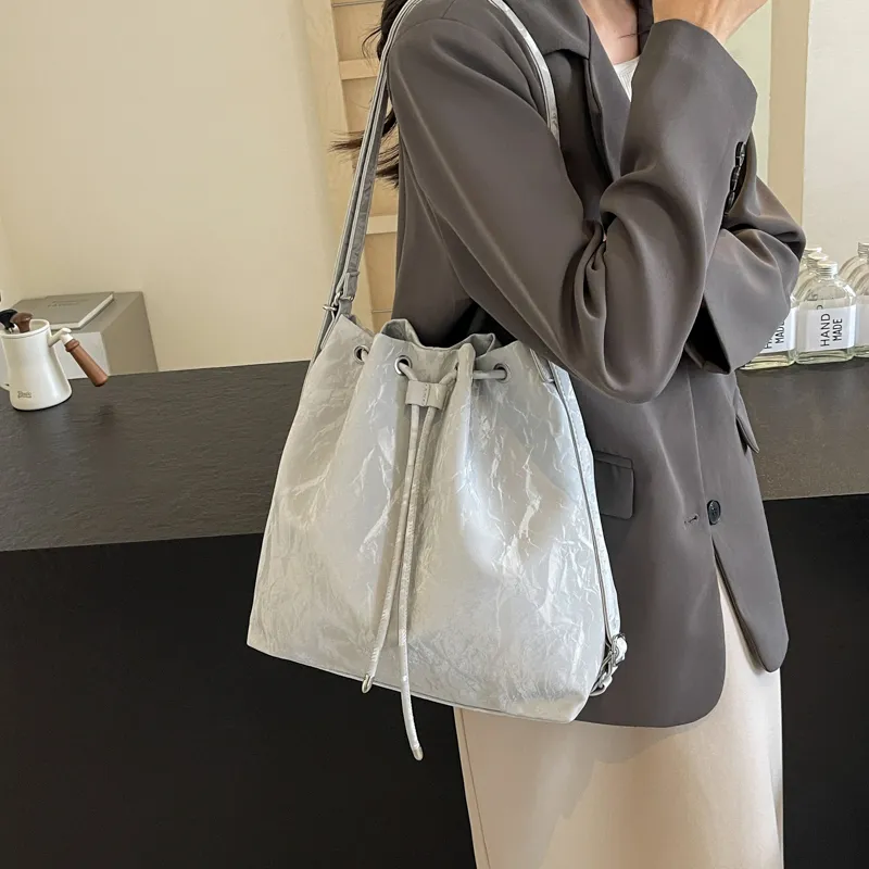 REDOO PU Double Shoulder Portable Crossbody Bag, Shoulder Bag Women's Ecru/Silver/Black-9