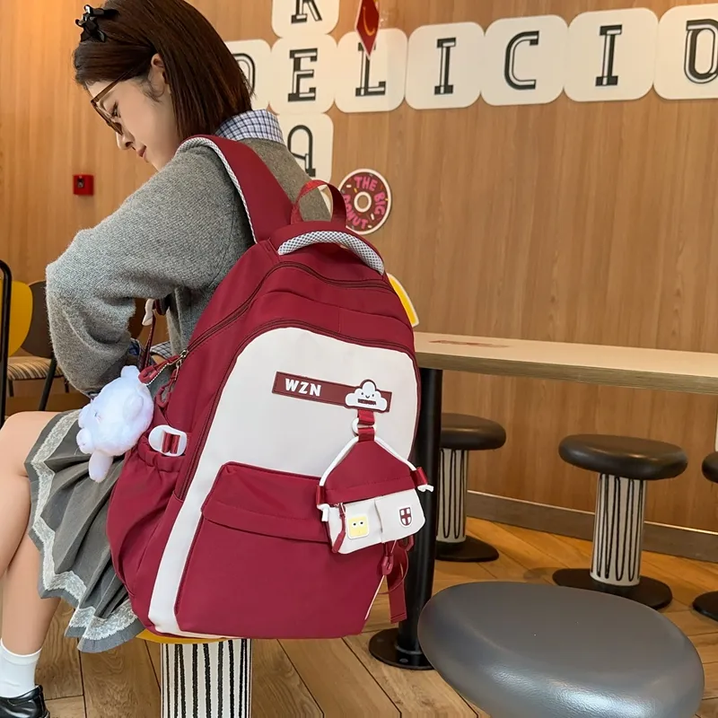 REDOO Nylon Backpack Women's Black/Red/Pink/Purple/Khaki/Orange-23