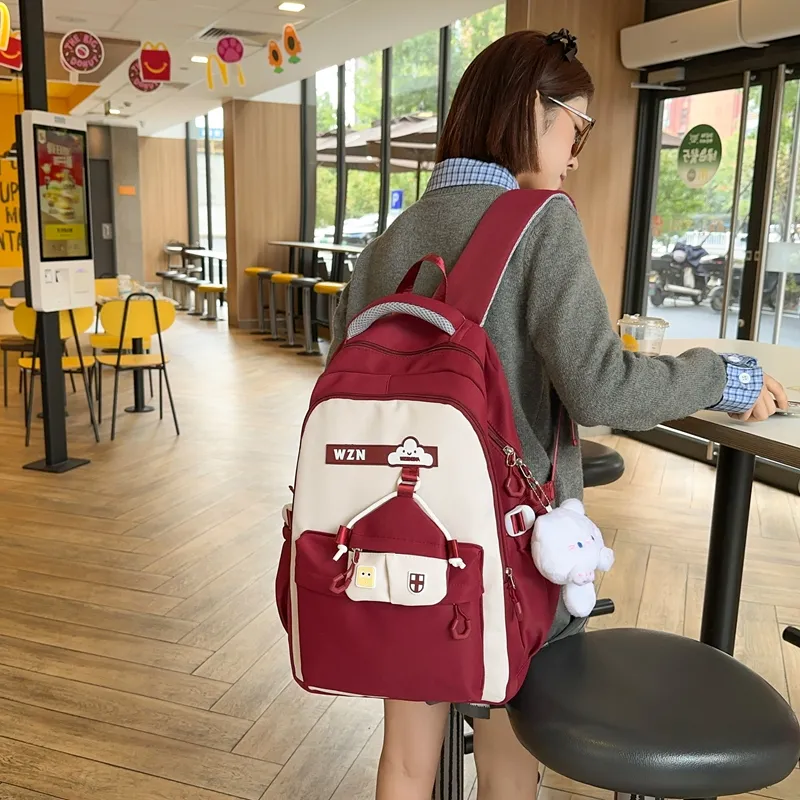 REDOO Nylon Backpack Women's Black/Red/Pink/Purple/Khaki/Orange-21