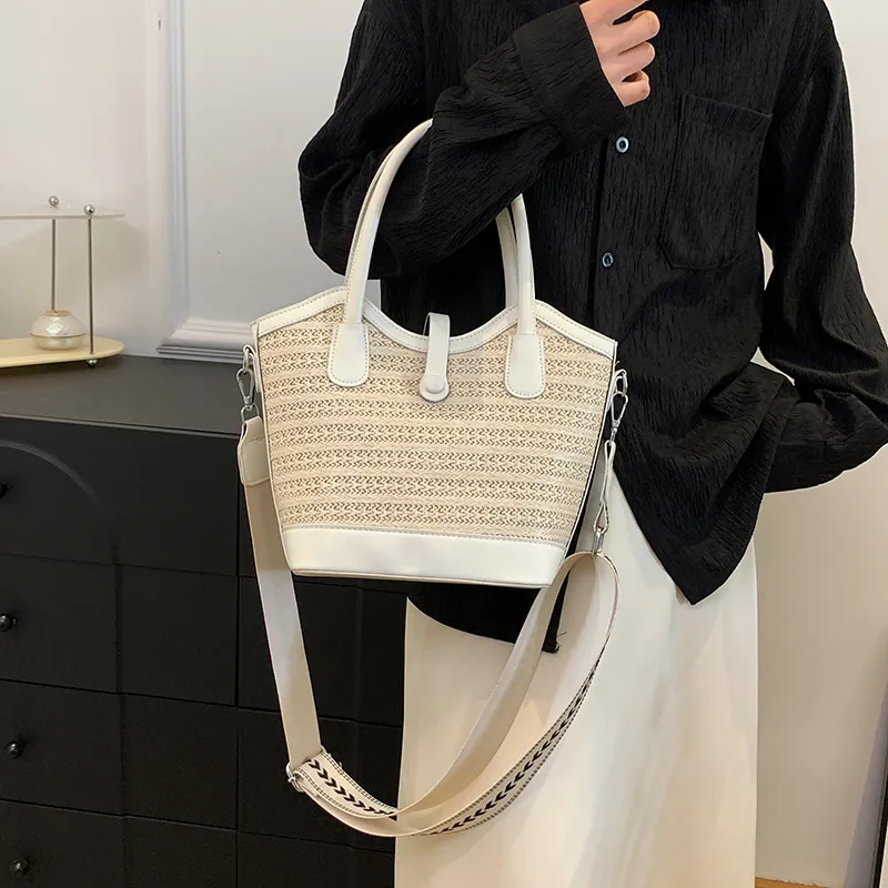 REDOO Woven Shoulder Bag, Crossbody Bag, Handbag Regular Women's White/Black/Khaki/Brown-4