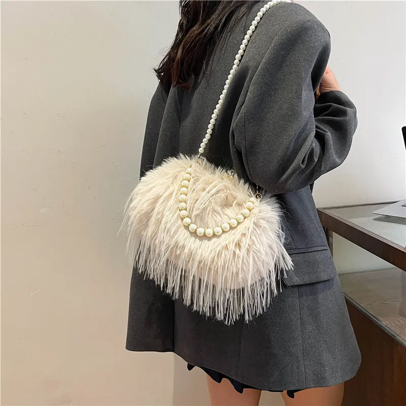 REDOO Plush Handbag Women's White/Pink/Khaki/Black/Purple-11