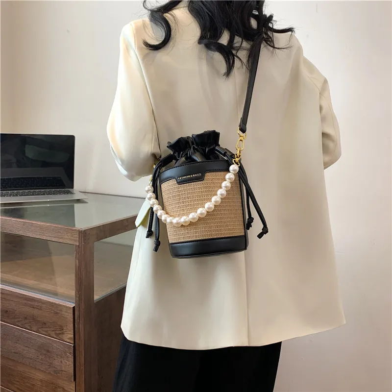 REDOO Woven Handbag Shoulder Bag Crossbody Bag Women's White/Black/Brown-7