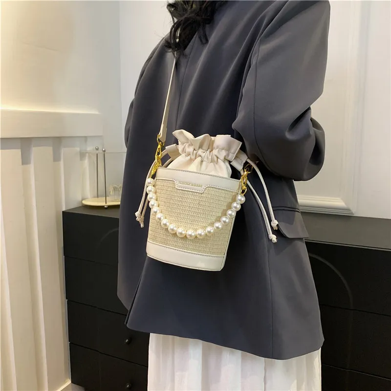 REDOO Woven Handbag Shoulder Bag Crossbody Bag Women's White/Black/Brown-4
