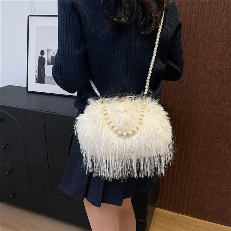 REDOO Plush Handbag Women's White/Pink/Khaki/Black/Purple-3