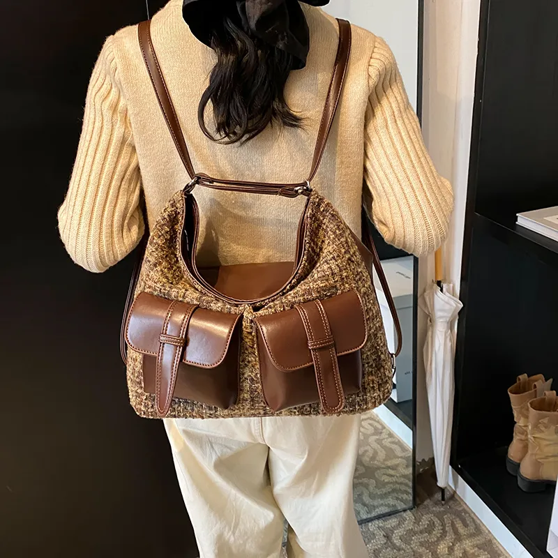 REDOO PU Backpack On The Shoulder Women's Thousand Bird Plaid Coffee/Matte Coffee/Matte Brown-5