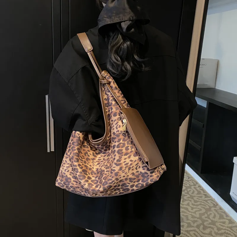 REDOO PU Tote Bag Shoulder Bag Regular Women's Leopard Print Coffee/Leopard Print Black-12