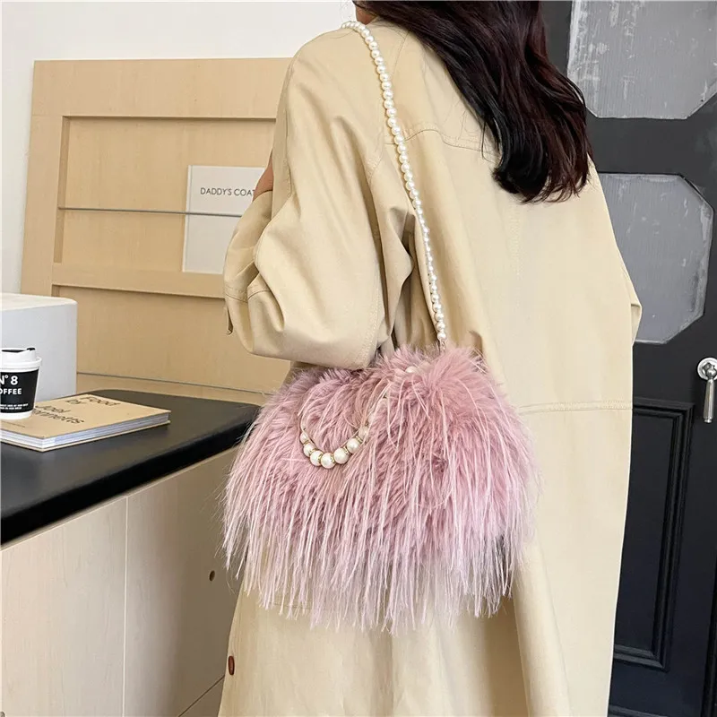 REDOO Plush Handbag Women's White/Pink/Khaki/Black/Purple-7