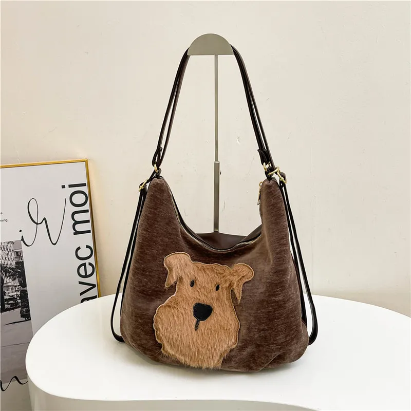 REDOO Velour Backpack Shoulder Bag Women's Cat Style Coffee/Dog Style Coffee-6